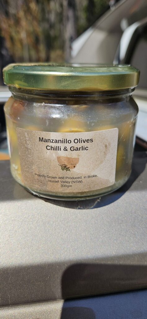 Chilli and Garlic olives, 300g jar, Rocklee Grove